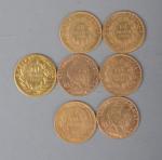 Sept pièces de 10 francs or français : 
- Ceres...