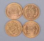 Tunisie
Quatre pièces 20 francs or :
1892 (2), 1903 et 1904.