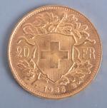 Pièce de 20 francs Suisse de 1935.