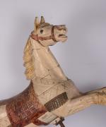 Attribué à Limonaire, petit cheval sauteur
en bois sculpté polychrome, yeux...