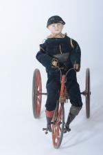 Attribué à Gustave Vichy, personnage sur un tricycle 
en habits...