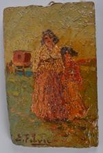 Edouard FEBVRE (1885-1967)
Gitane et sa fille devant la roulotte
Peinture sur...