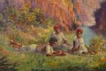 Jean FRIX (XIX-XXe siècle)
Enfants au bord de l'oued
Huile sur toile.
Signée...