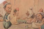 Edouard HERZIG (1860-1926)
Caricature d'un Café à Alger
Aquarelle sur papier.
Signée en...