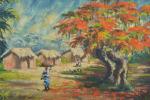 A. CLOVIS (école du XXe siècle) 
Village africain
Huile sur toile...