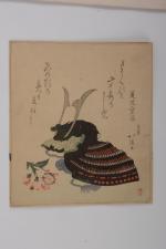 JAPON - Epoque MEIJI (1868-1912)
Quatre surimono, shikishiban, tirages tardifs :
-...
