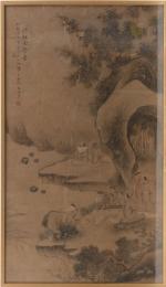 CHINE - XIXe siècle
Peinture en hauteur, encre et couleur sur...