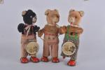 Japon, ours musiciens : deux battery toys 
en peluche (usures...