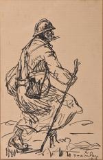 Théophile Alexandre STEINLEN (1859-1923)
Poilu marchant, 1916. 
Dessin à l'encre signé...
