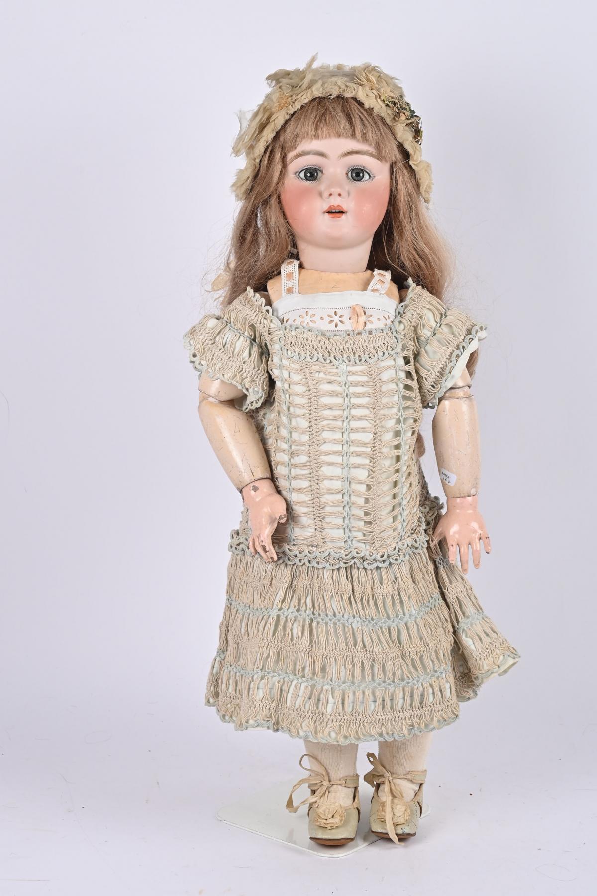 Poupée Collection 53 Cm - Tête Bisque Bouche Ouverte - Robe Velours Vintage