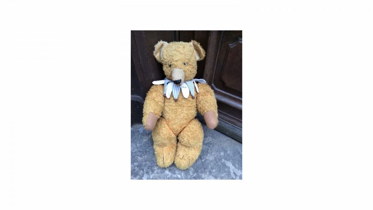 Peluche Ancienne Chien Habit Rouge - 26 X 22 Cm - Jouet Vintage