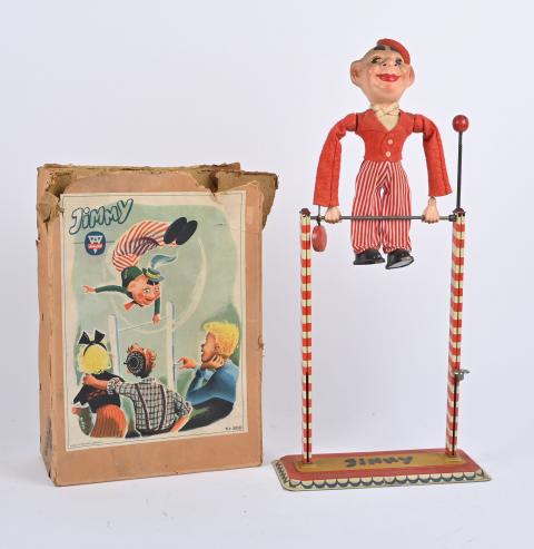 Ancien jouet articulé en bois peint Gymnaste Ou Cirque