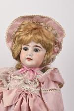 Ancienne Poupée Tête Biscuit Fleischmann - 45 Cm - Composition Et Chiffons