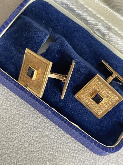 Boutons De Manchette Vintage Or 14k Et Saphirs Bleus - 48 Pierres Naturelles ~5ct - Pièce Luxe