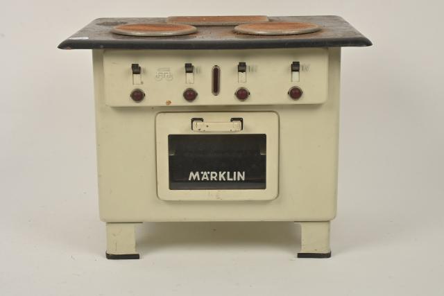 Ancienne Cuisinière En Tôle Pour Poupée – Vintage France – Noir Et Or – Dans Son Jus