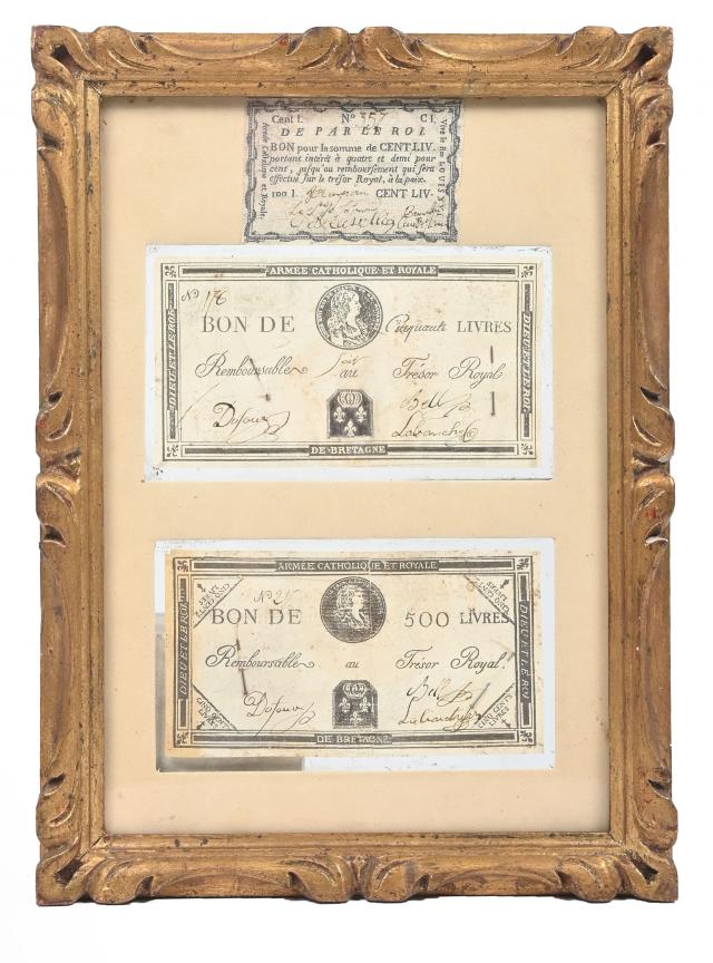 Armée catholique et royale de Bretagne. Lot de 3 assignats des Chouans
