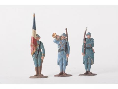 ANCIEN LOT DE JOUET 5 SOLDATS FANFARE EN PLOMB ALU