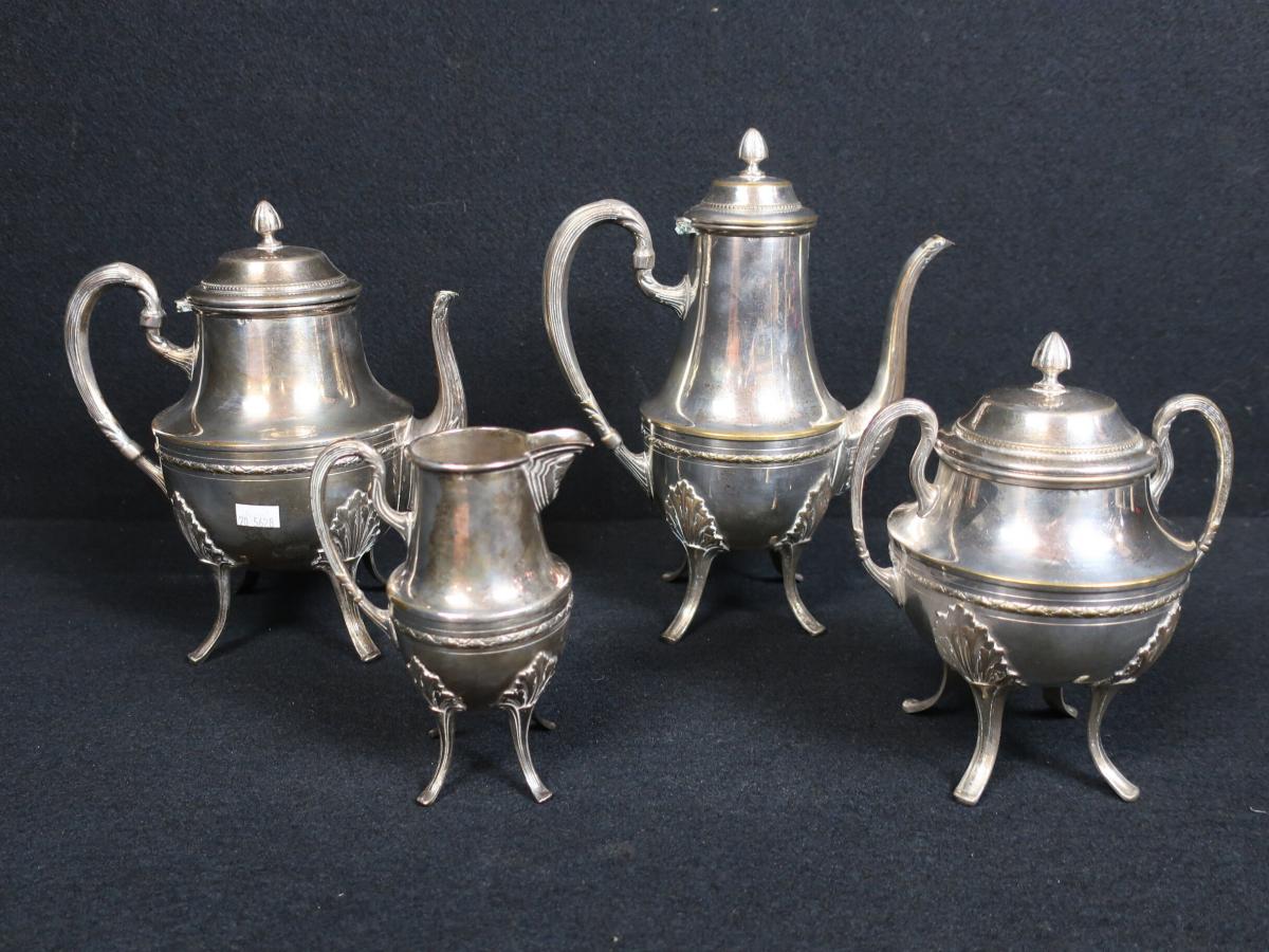 12 cuillères à café métal argenté décor rubans rocaille orfèvre Apollo Mid 20th c French silver-plated coffee spoons 14,6cm - France
