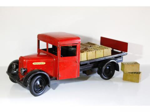 Camion Ancien CIJ Renault ADTD Plateau Ridelles Tôle Vert - Échelle 1/50 - Jouet 1940