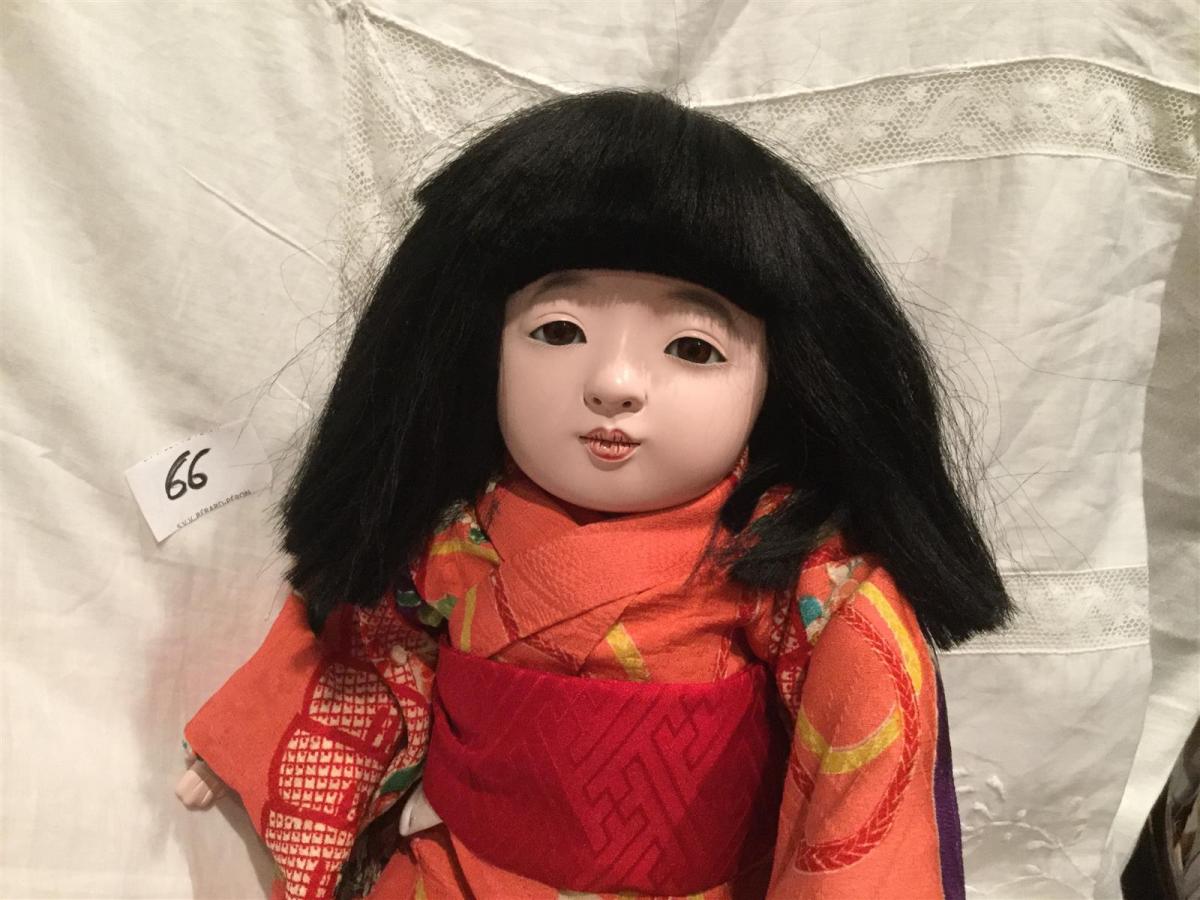 Couple Impérial Poupées TOGEI Japonaises Anciennes En Bois (25cm) Avec Paravents