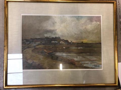 Aquarelle Originale 19ème - Figurines & Bateaux, Scène De Littoral (Pays De Galles ?)