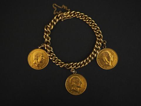 Bracelet Ancien Fin XIXe Siècle - Argent Et Vermeil - Maille Plate Ajourée - Longueur 19-20 Cm - Bon État