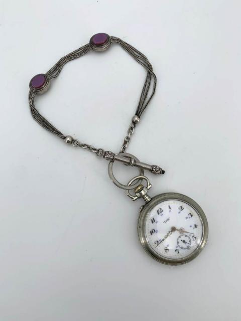 Chaîne De Montre à Gousset Ancienne En Métal Argenté - Vintage - Occasion