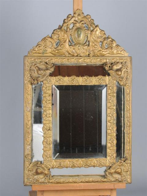 Miroir Mural Ancien En Laiton Doré – Rectangulaire, à Restaurer