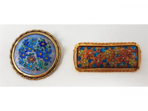 Broche Vintage En émaux De Limoges Signée Betourne - Fleur émaillée, Argentée