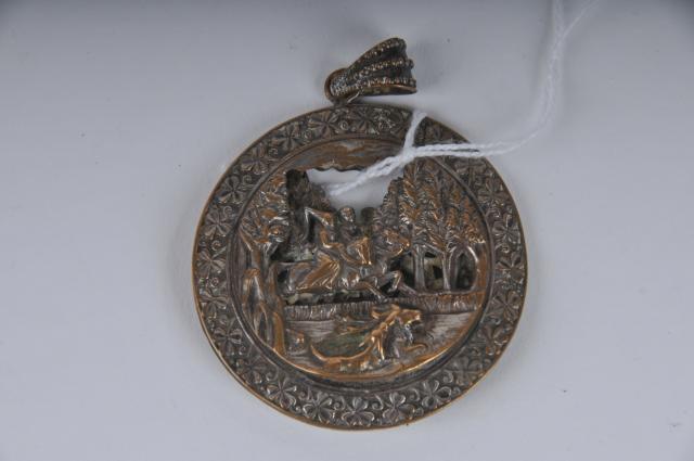 Plat Ancien En Aluminium 34,5 Cm - Thème Chasse, Chien Et Bécasse - Déco Vintage