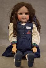 Ancienne Poupée GEBRUDER KUHNLENK Tête Porcelaine Yeux Bleus Bouche Ouverte - 40 Cm