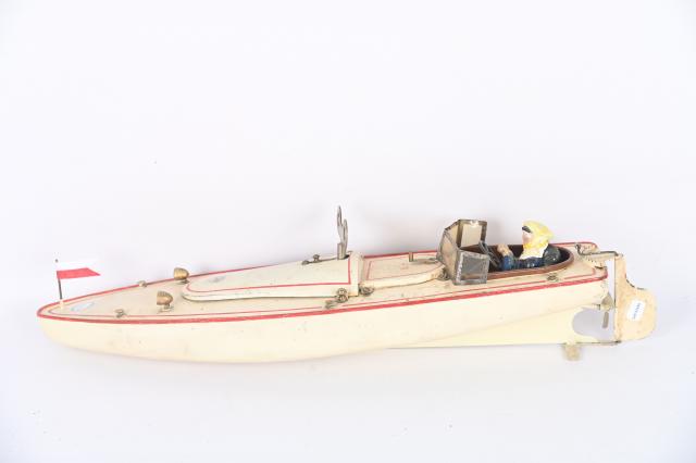 JOUET ANCIEN JEP 911-4 BATEAU CANOT DE COURSE MECANIQUE ROUGE