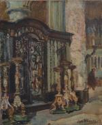 Suzanne MINIER (1884-?)
Le choeur de l'église, 1933. 
Huile sur toile...