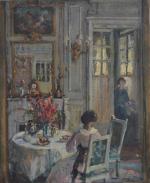Suzanne MINIER (1884-?)
Jeune fille attablée dans la salle-à-manger
Huile sur toile...