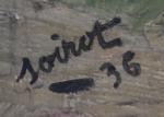 SOIROT (XXème)
Nu au lévrier, 1936.  
Huile sur panneau signée...