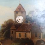 École Suisse du XIXème siècle : Charmant petit tableau horloge...