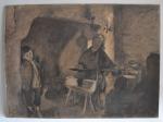 Charles MILCENDEAU (1872-1919)
La confection des galettes en Castille, 1901. 
Fusain...