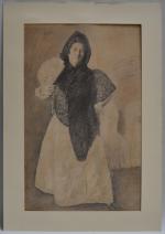 Charles MILCENDEAU (1872-1919)
Dame de Séville à l'éventail, 1901. 
Dessin signé...