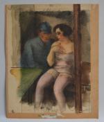 Jean LAUNOIS (1898-1942)
Soldat approchant une prostituée
Dessin et aquarelle signé en...