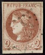 1870 Bordeaux n°40B 2c brun rouge obl Gros chiffres, 1...