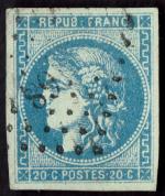 1870 Bordeaux n°46Ad 20c bleu outremer (nuance caractéristique) obl Petits...