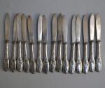 CHRISTOFLE
Suite de quinze couteaux en métal argenté, chiffrés
L.: 17.5 cm...