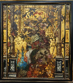 Edouard Charlemont (1848-1906)<br />
« Allégorie à l’Asie : japonais en tenue de cérémonie dans un intérieur architecturé luxuriant à fond or »<br />
Huile sur toile non signée 138 x 125 cm