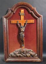 Christ en bronze patiné d'époque fin XVII's. Haut : 41...
