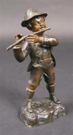 FUGERE Henry (1872-1944) : Joueur de flûte. Bronze à patine...