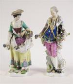3 - ALLEMAGNE : Paire de statuettes à décor polychrome...