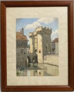 Adrien FINOT (1838-1908)
La porte Guillaume à Chartres
Aquarelle 
29 x 21...