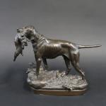 LECOURTIER Prosper (1851-1924) : Chien de chasse rapportant un lièvre....