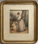 Alexandre Jean-Baptiste HESSE (Paris 1806 - 1879) 
Femme et enfant...