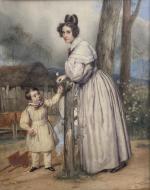 Alexandre Jean-Baptiste HESSE (Paris 1806 - 1879) 
Femme et enfant...